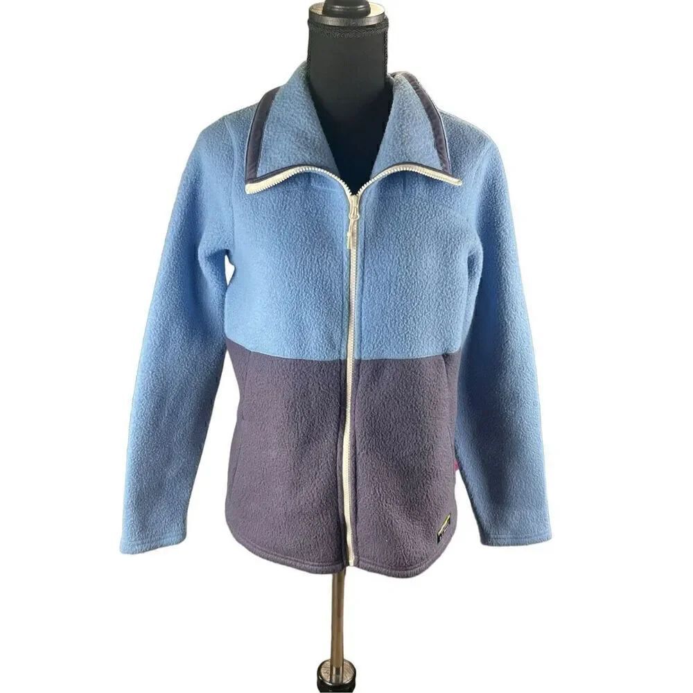 Women L.L. Bean Katahdin Fleece Full-Zip Jacket Colorblock blue periwinkle M